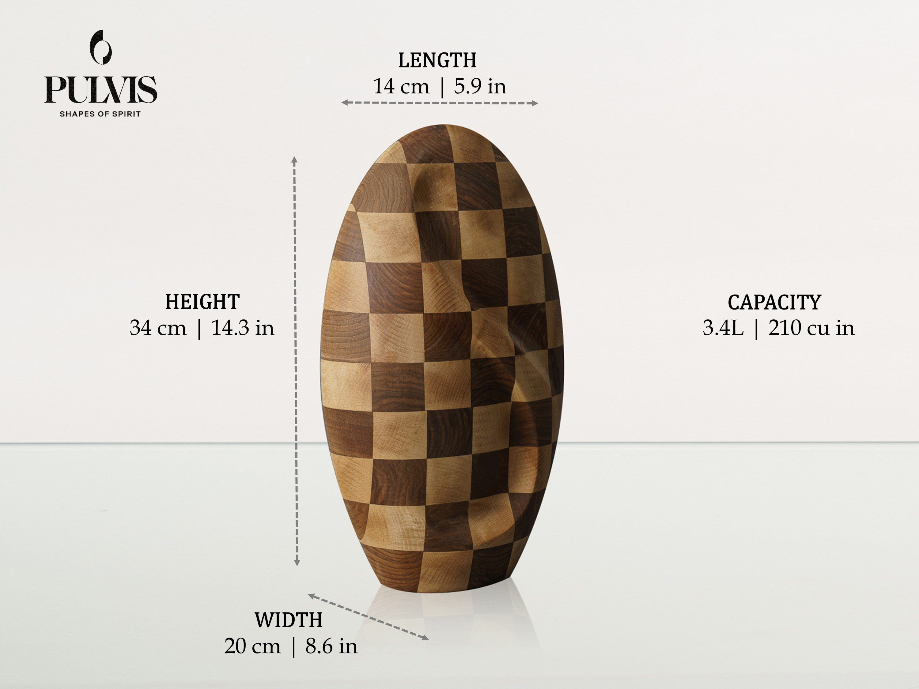 Pulvis Art Urns Adult Size Urn Checked Wooden Urn "Eternity" - Genuine Walnut & Beech Urn