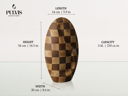 Pulvis Art Urns Adult Size Urn Checked Wooden Urn "Eternity" - Genuine Walnut & Beech Urn