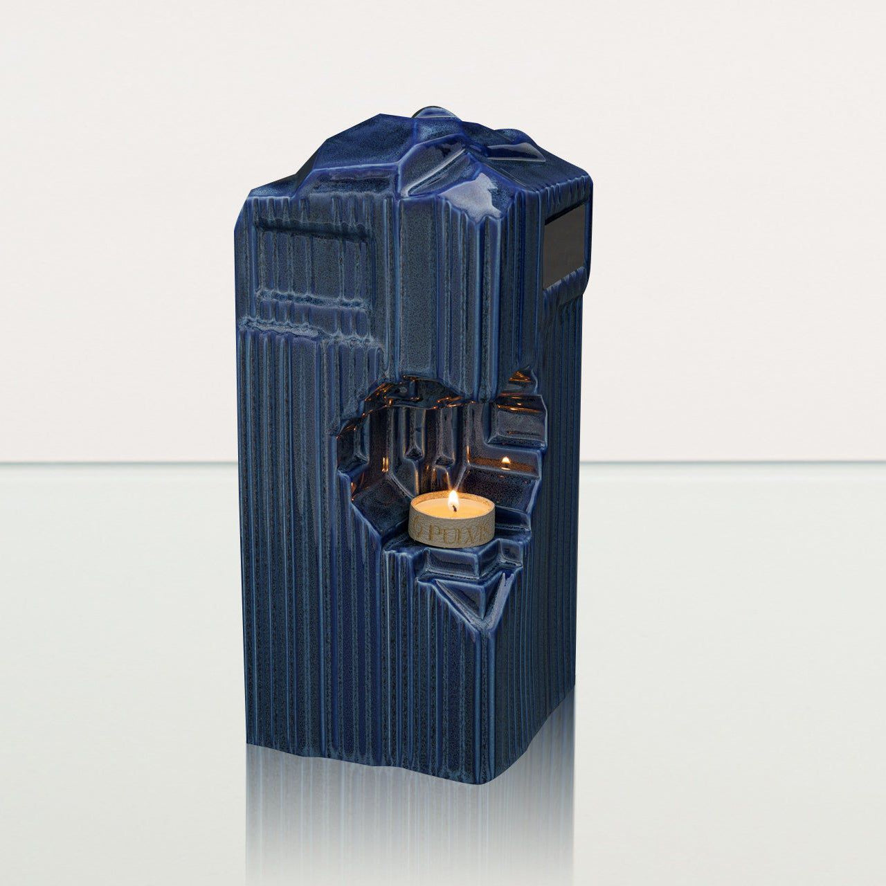 Cremation Candle Urn for Ashes "Heart" - Large | Blue Melange | Ceramic Urn - Pulvis Art Urns