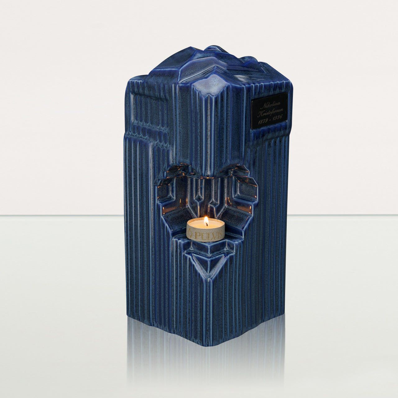 Cremation Candle Urn for Ashes "Heart" - Large | Blue Melange | Ceramic Urn - Pulvis Art Urns