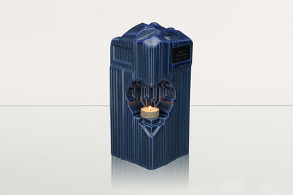 Cremation Candle Urn for Ashes "Heart" - Large | Blue Melange | Ceramic Urn - Pulvis Art Urns