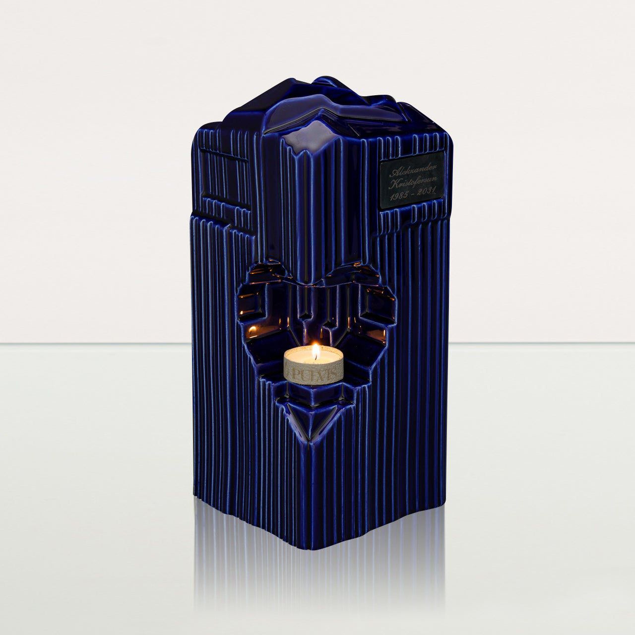 Cremation Candle Urn for Ashes "Heart" - Large | Blue Night | Ceramic Urn - Pulvis Art Urns