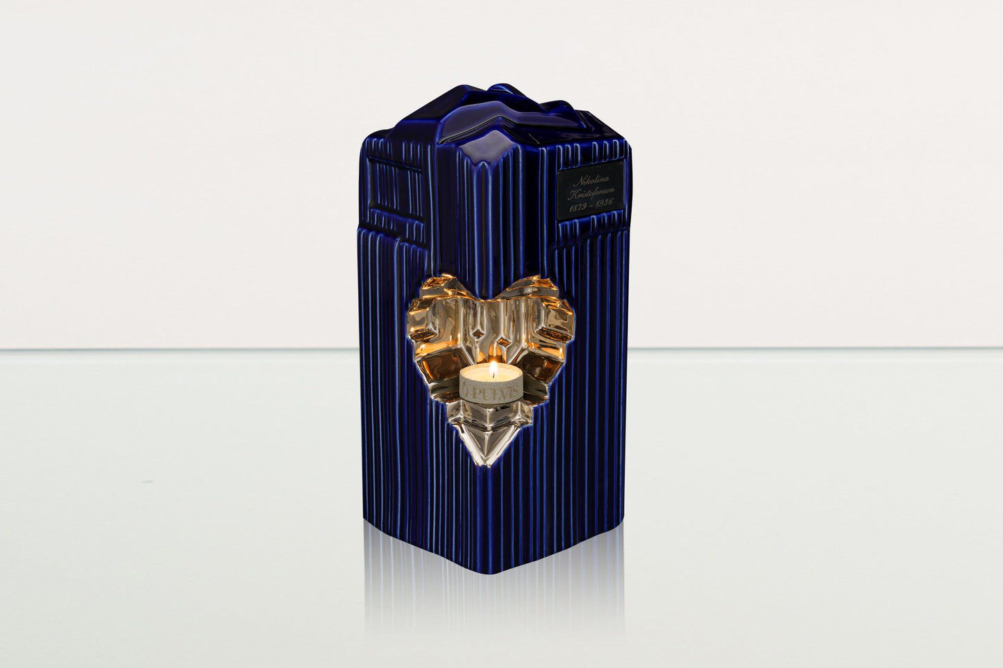 
                  
                    Pulvis Art Urns Adult Size Urn Cremation Candle Urn for Ashes "Heart" - Large | Blue Night | Ceramic Urn
                  
                