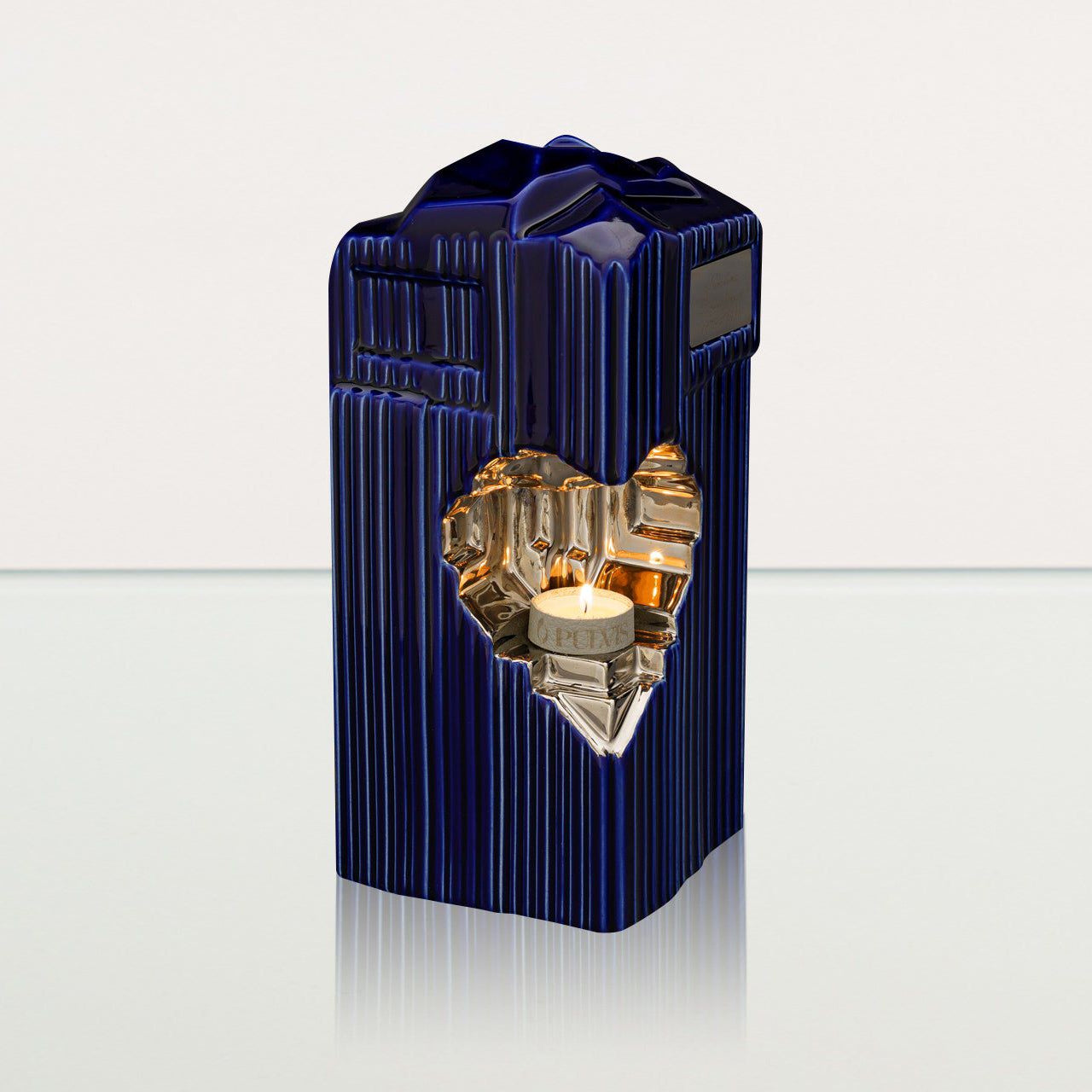 Cremation Candle Urn for Ashes "Heart" - Large | Blue Night | Ceramic Urn - Pulvis Art Urns