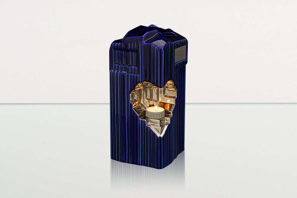 Pulvis Art Urns Adult Size Urn Cremation Candle Urn for Ashes "Heart" - Large | Blue Night | Ceramic Urn
