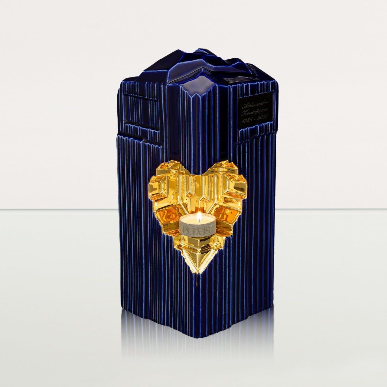 Cremation Candle Urn for Ashes "Heart" - Large | Blue Night | Ceramic Urn - Pulvis Art Urns