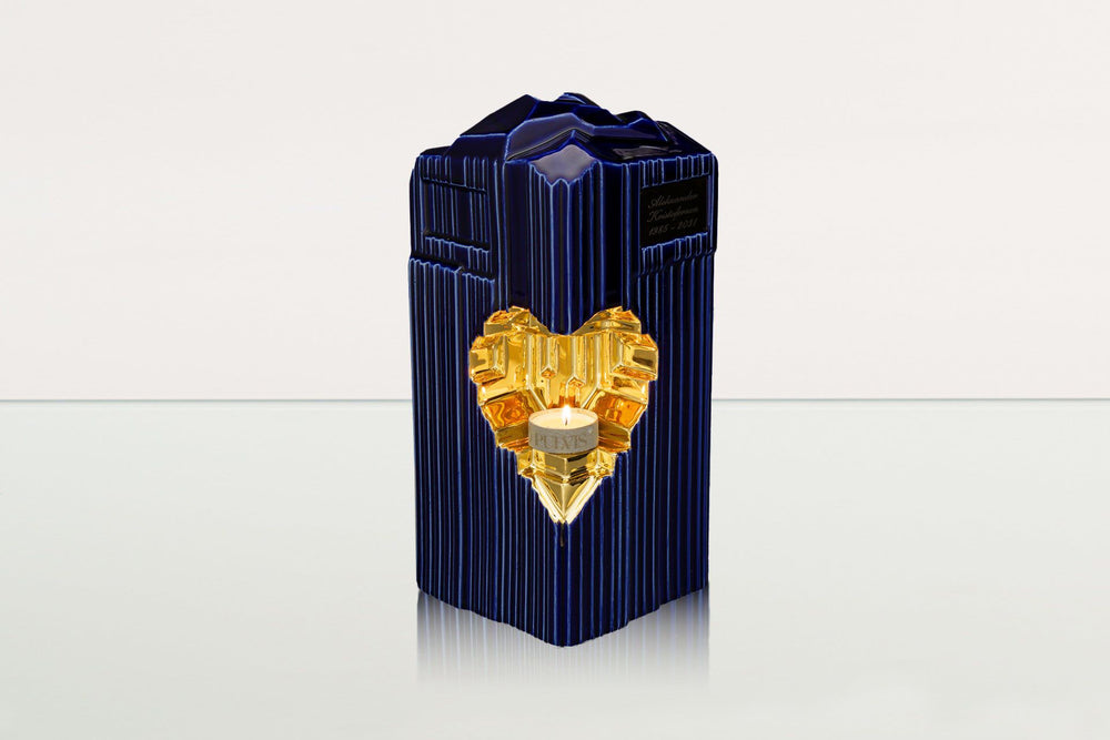 Pulvis Art Urns Adult Size Urn Cremation Candle Urn for Ashes "Heart" - Large | Blue Night | Ceramic Urn