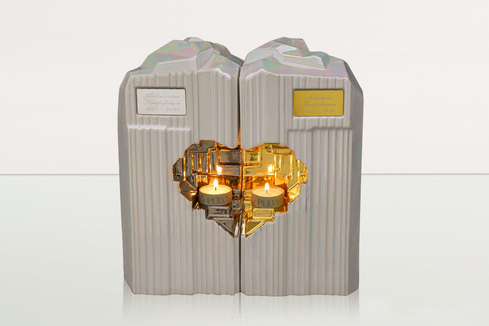 Pulvis Art Urns Adult Size Urn Cremation Candle Urn for Ashes "Heart" - Large | Craquelure | Ceramic Urn