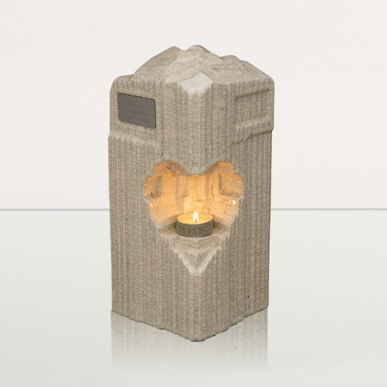 Cremation Candle Urn for Ashes "Heart" - Large | Craquelure | Ceramic Urn - Pulvis Art Urns