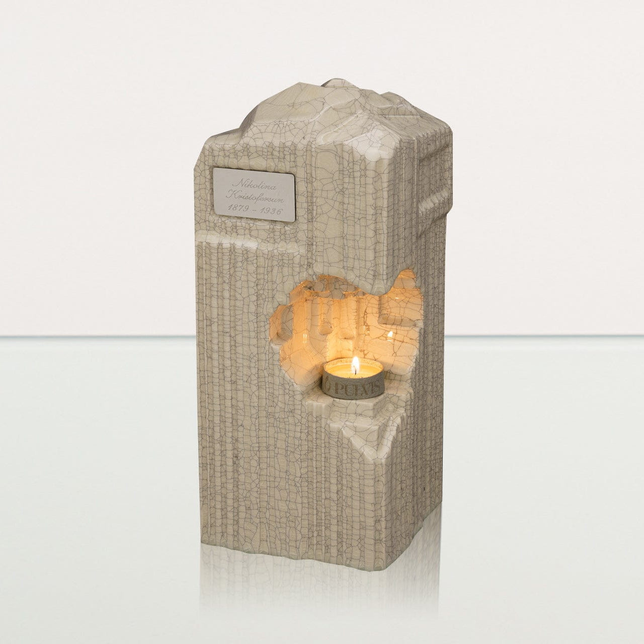 遺灰用キャンドル骨壺「ハート」- 大型 | クラックル加工 | 陶器製骨壺