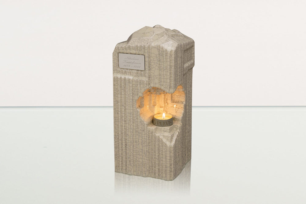 Pulvis Art Urns Adult Size Urn Cremation Candle Urn for Ashes "Heart" - Large | Craquelure | Ceramic Urn