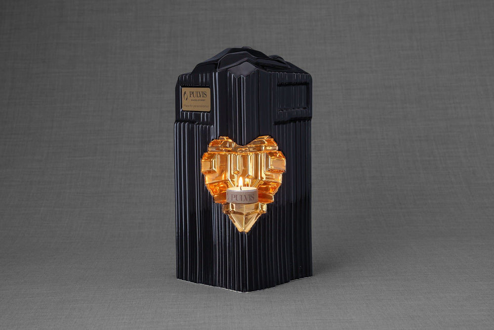 
                  
                    Pulvis Art Urns Adult Size Urn NO (FREE) / GOLD (+20$) Cremation Candle Urn for Ashes "Heart" - Large | Lamp Black | Ceramic
                  
                