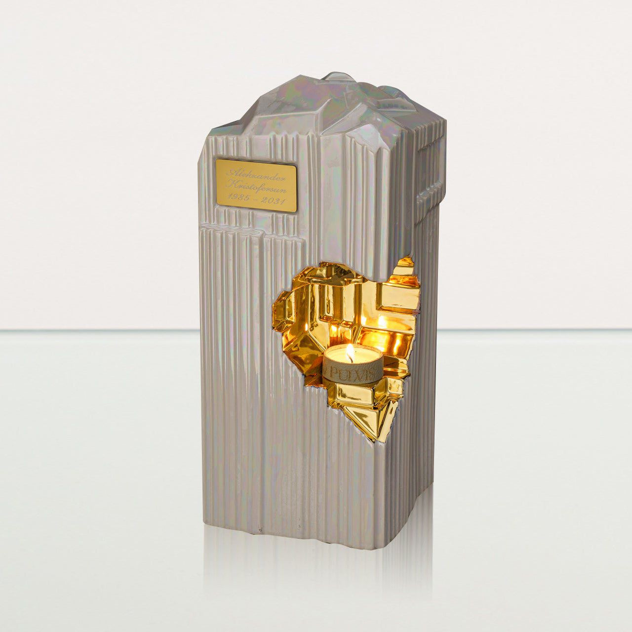 Cremation Candle Urn for Ashes "Heart" - Large | Pearly White | Ceramic Urn - Pulvis Art Urns