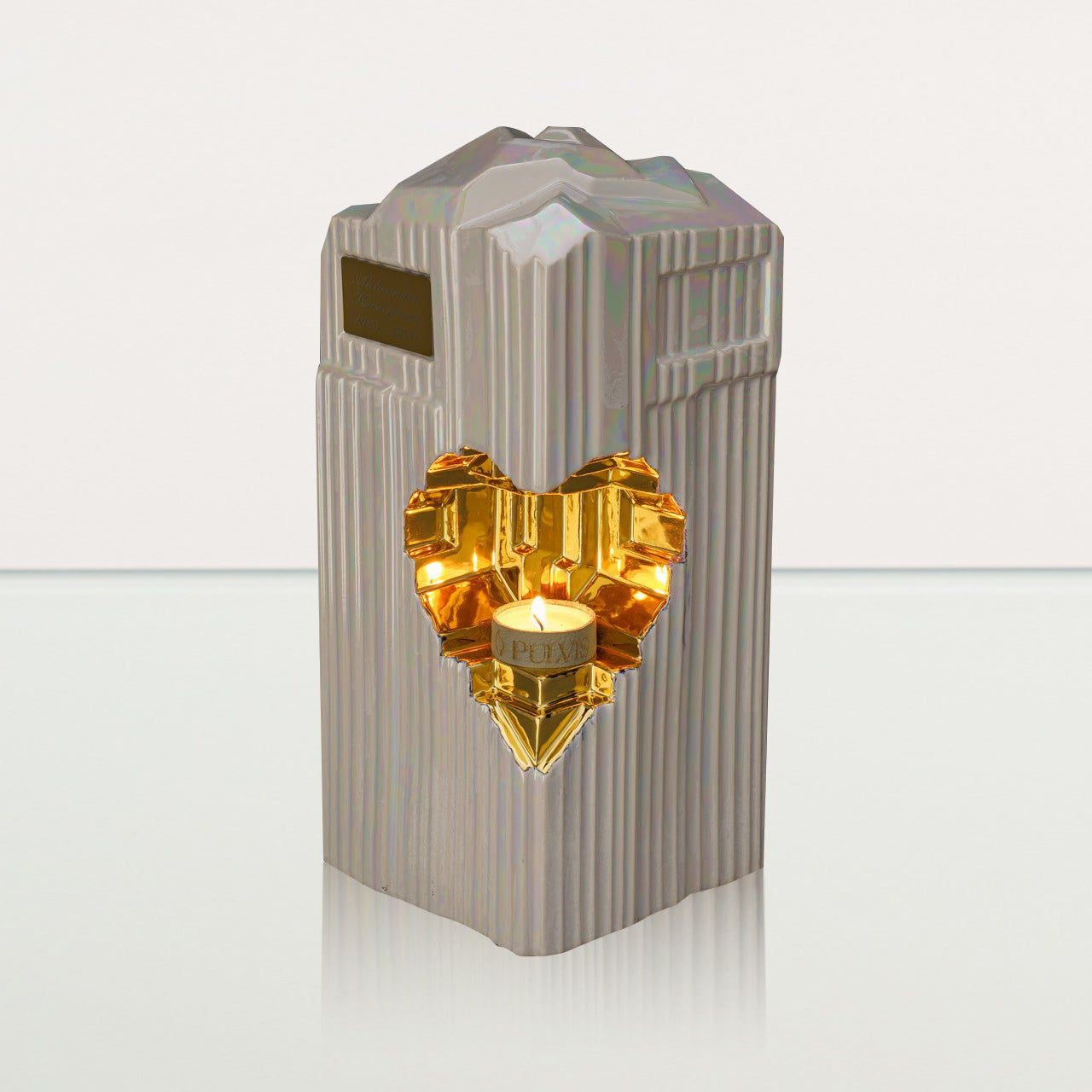 Cremation Candle Urn for Ashes "Heart" - Large | Pearly White | Ceramic Urn - Pulvis Art Urns