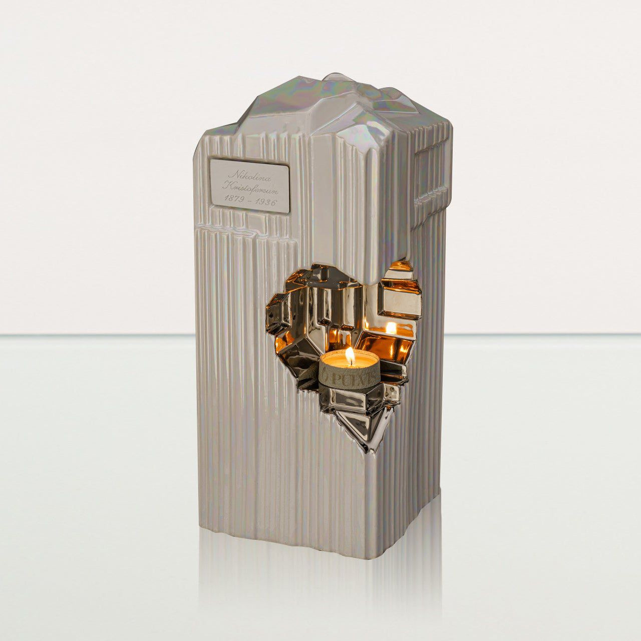 Cremation Candle Urn for Ashes "Heart" - Large | Pearly White | Ceramic Urn - Pulvis Art Urns