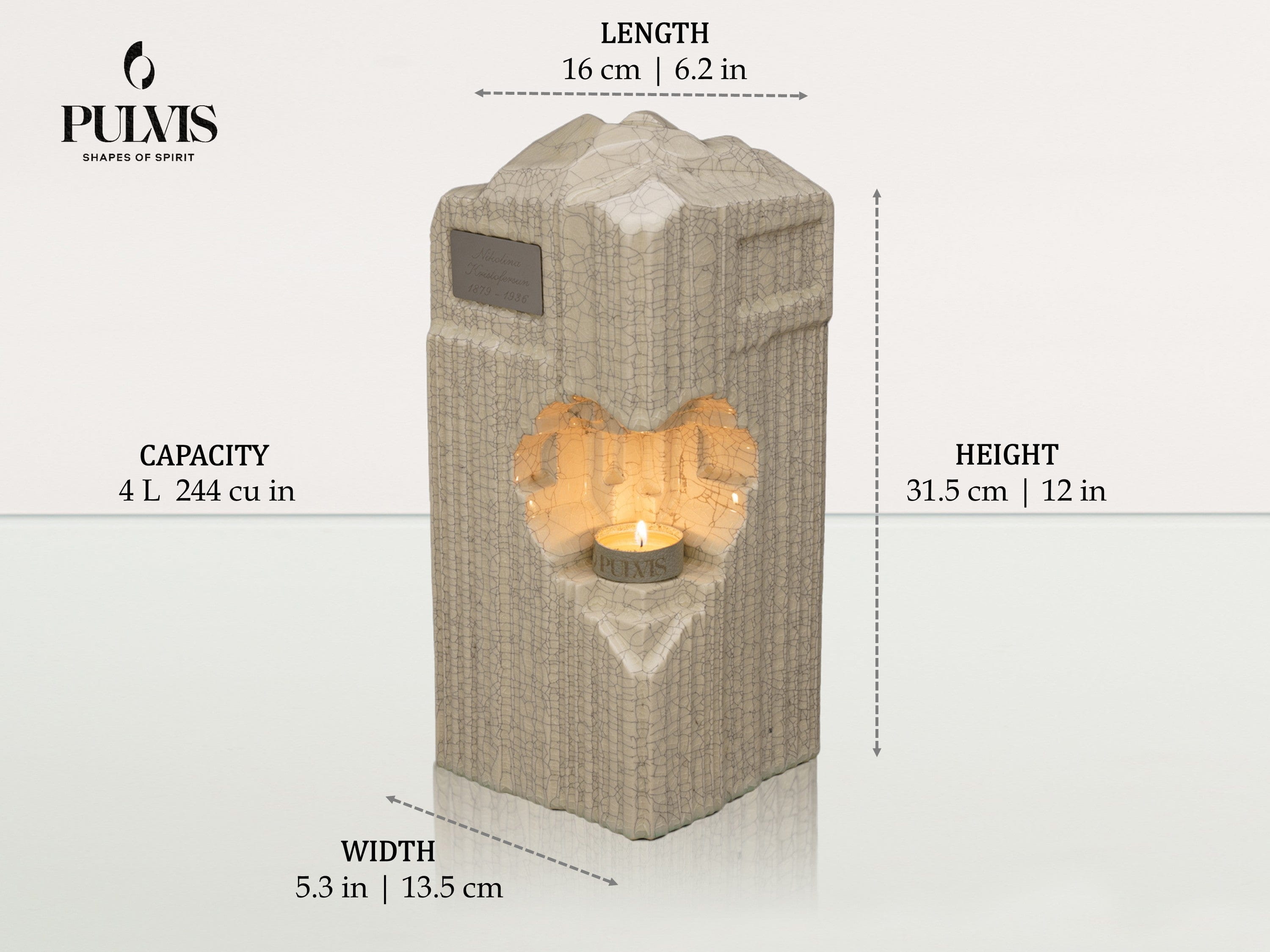 Pulvis Art Urns Adult Size Urn Cremation Candle Urn for Ashes "Heart" - Large |sizes