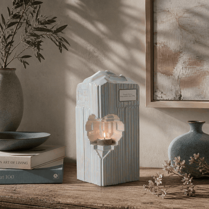 Pulvis Art Urns Adult Size Urn Cremation Candle Urn for Ashes "Heart" - Large | Pearly White | Ceramic Urn