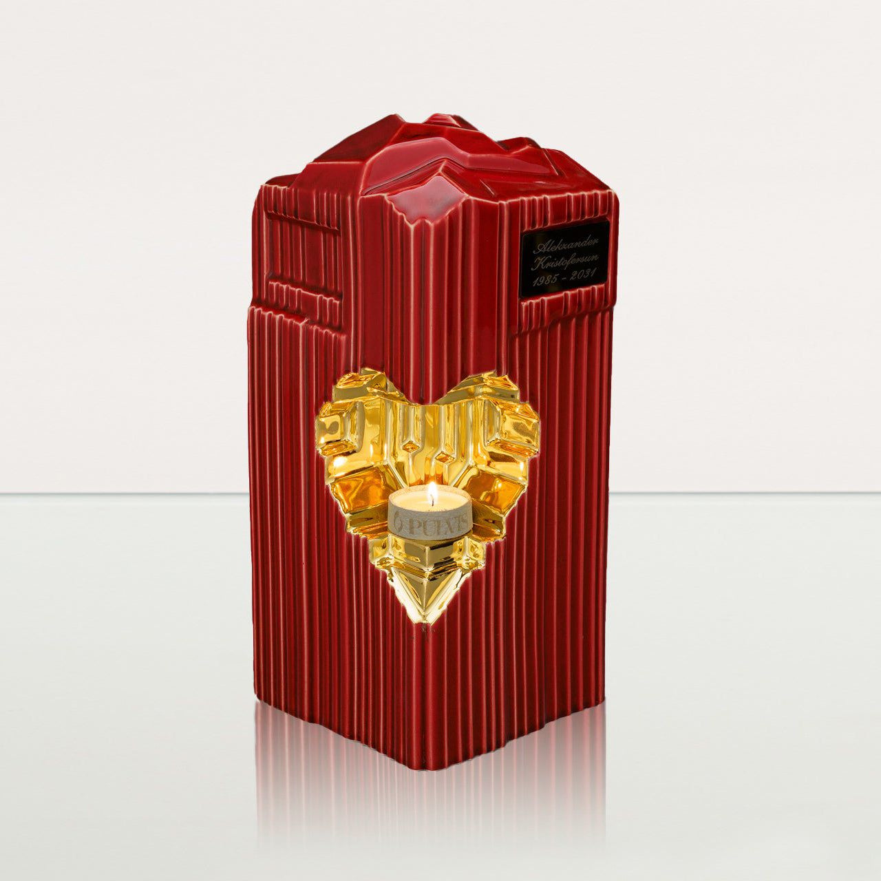 Cremation Candle Urn for Ashes "Heart" - Large | Red | Ceramic Urn - Pulvis Art Urns