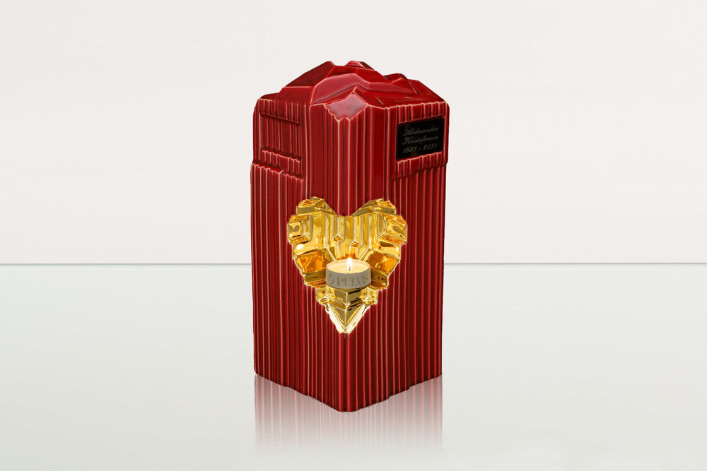 Pulvis Art Urns Adult Size Urn Cremation Candle Urn for Ashes "Heart" - Large | Red | Ceramic Urn