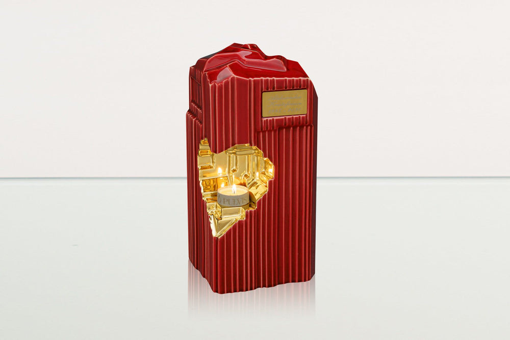 Pulvis Art Urns Adult Size Urn YES (+60$) / GOLD (+20$) Cremation Candle Urn for Ashes "Heart" - Large | Red | Ceramic Urn