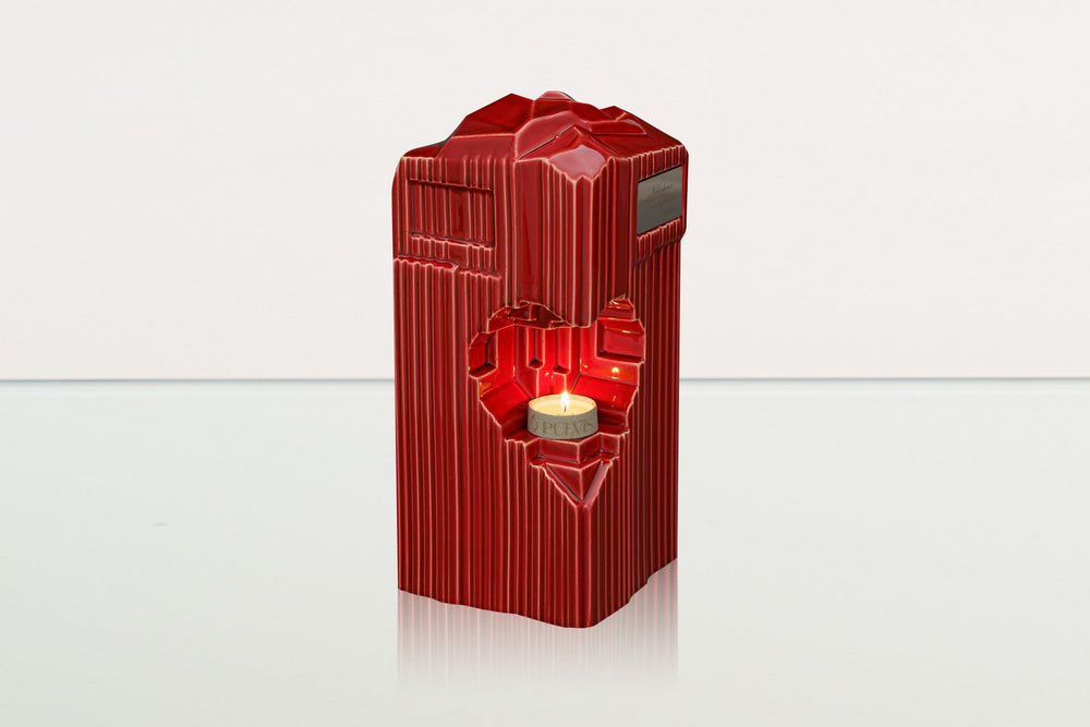 Pulvis Art Urns Adult Size Urn Cremation Candle Urn for Ashes "Heart" - Large | Red | Ceramic Urn