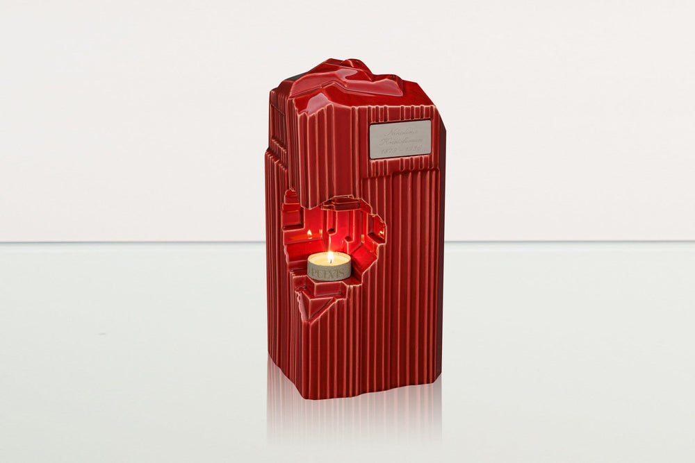 Pulvis Art Urns Adult Size Urn YES (+60$) / NONE (FREE) Cremation Candle Urn for Ashes "Heart" - Large | Red | Ceramic Urn