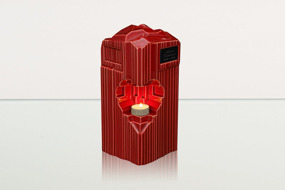 Pulvis Art Urns Adult Size Urn Cremation Candle Urn for Ashes "Heart" - Large | Red | Ceramic Urn