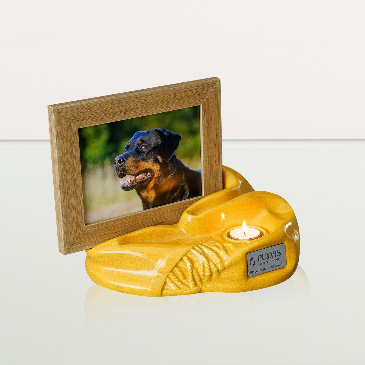 Cremation Urn "Cozy" - Amber Yellow | Ceramic Picture Frame Urn - Pulvis Art Urns