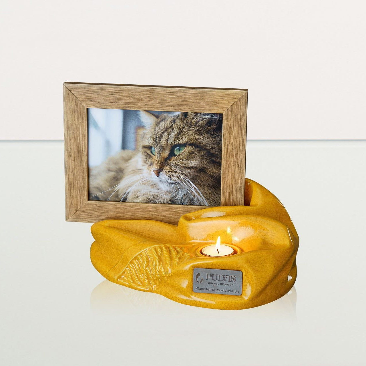 Cremation Urn "Cozy" - Amber Yellow | Ceramic Picture Frame Urn - Pulvis Art Urns