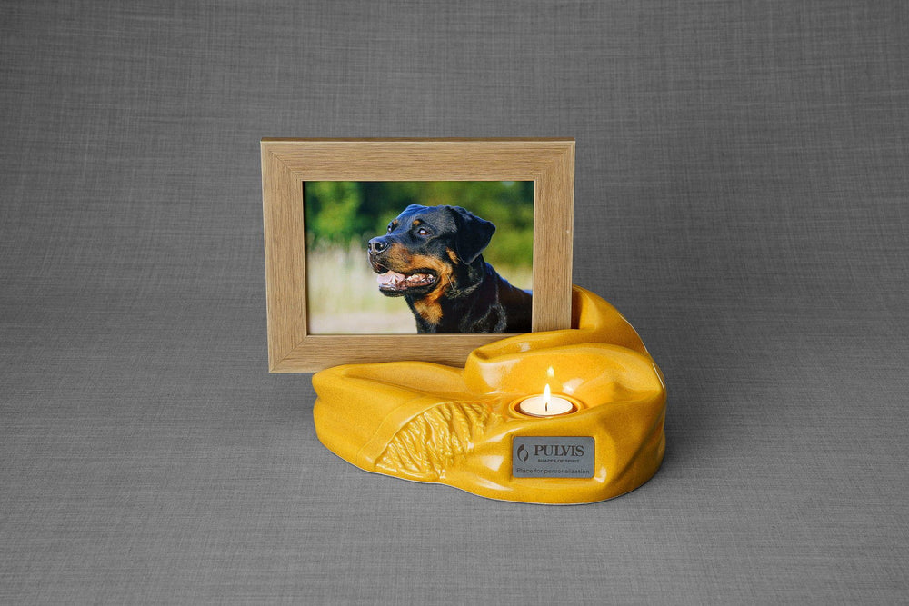 Pulvis Art Urns Adult Size Urn Cremation Urn "Cozy" - Amber Yellow| Ceramic Picture Frame Urn