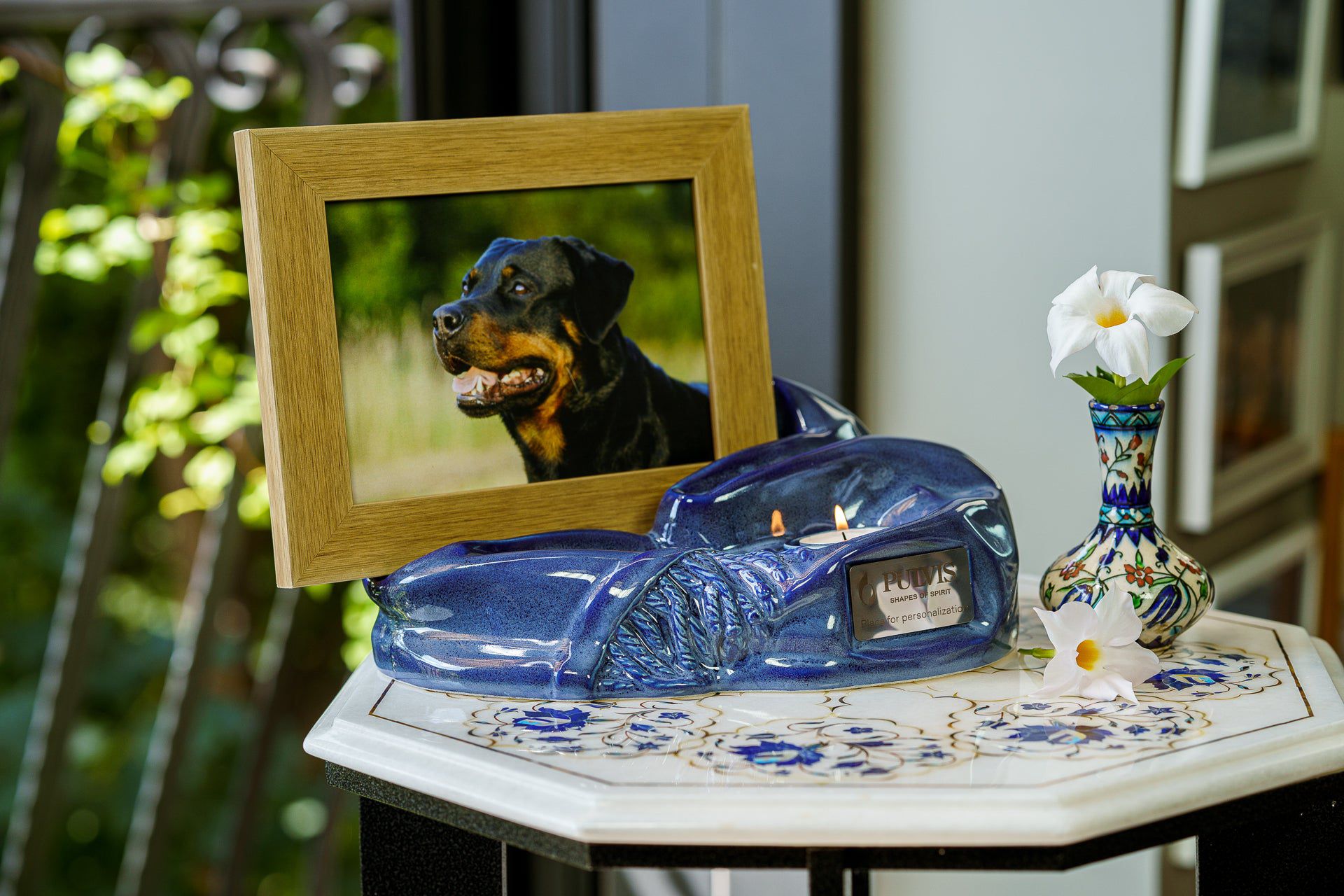 Cremation Urn "Cozy" - Blue Melange | Ceramic Picture Frame Urn - Pulvis Art Urns