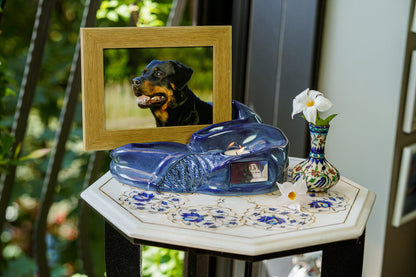 Cremation Urn "Cozy" - Blue Melange | Ceramic Picture Frame Urn - Pulvis Art Urns