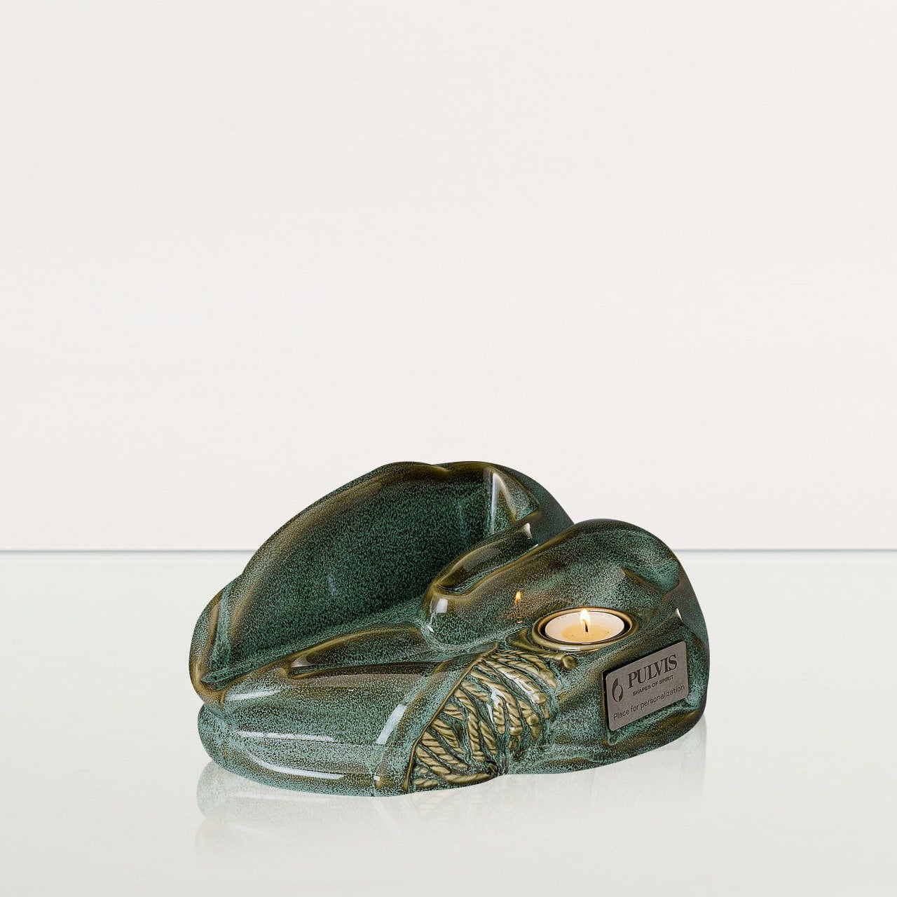 Cremation Urn "Cozy" - Oily Green Melange | Ceramic Picture Frame Urn - Pulvis Art Urns