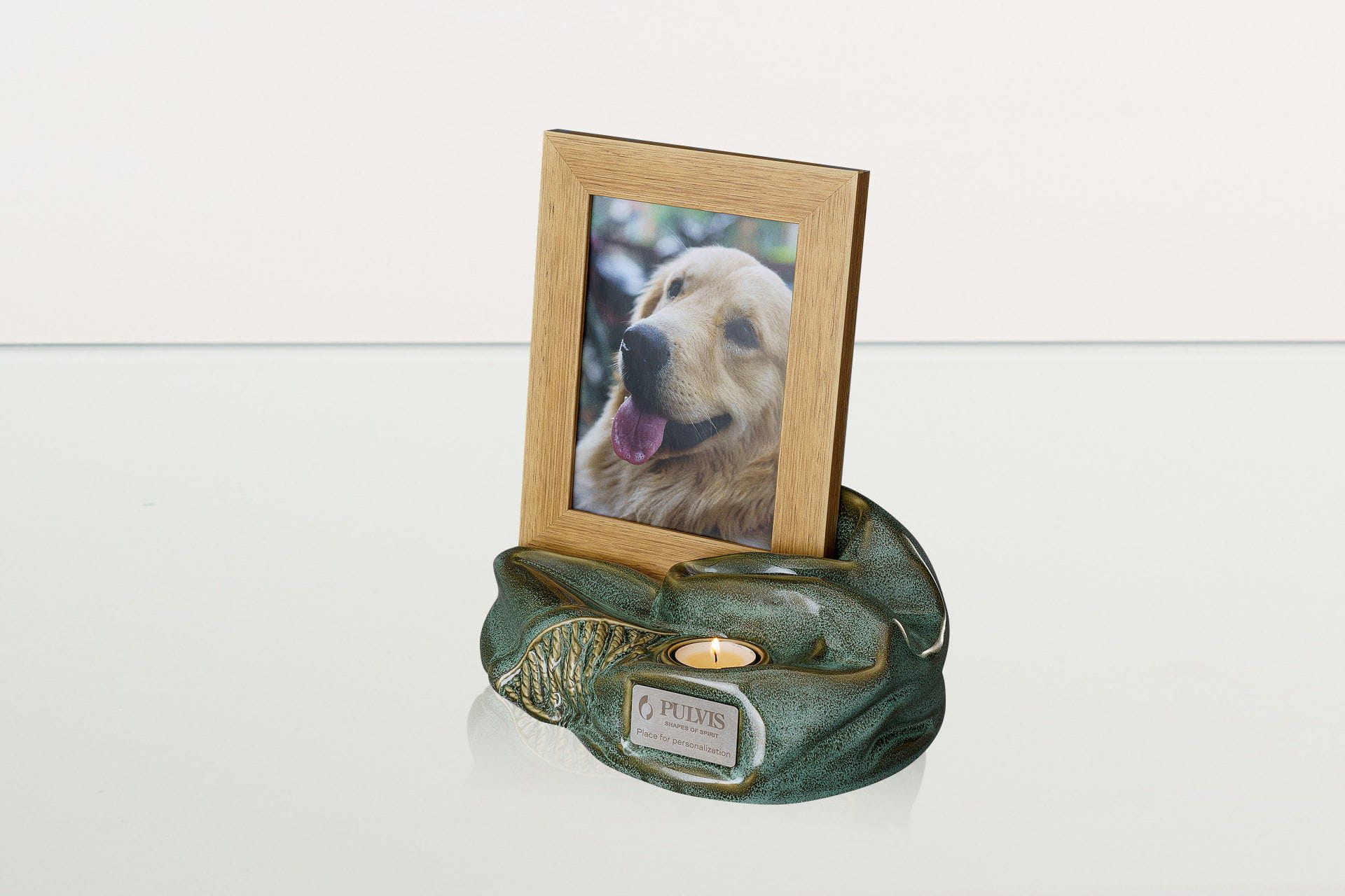 Cremation Urn "Cozy" - Oily Green Melange | Ceramic Picture Frame Urn - Pulvis Art Urns