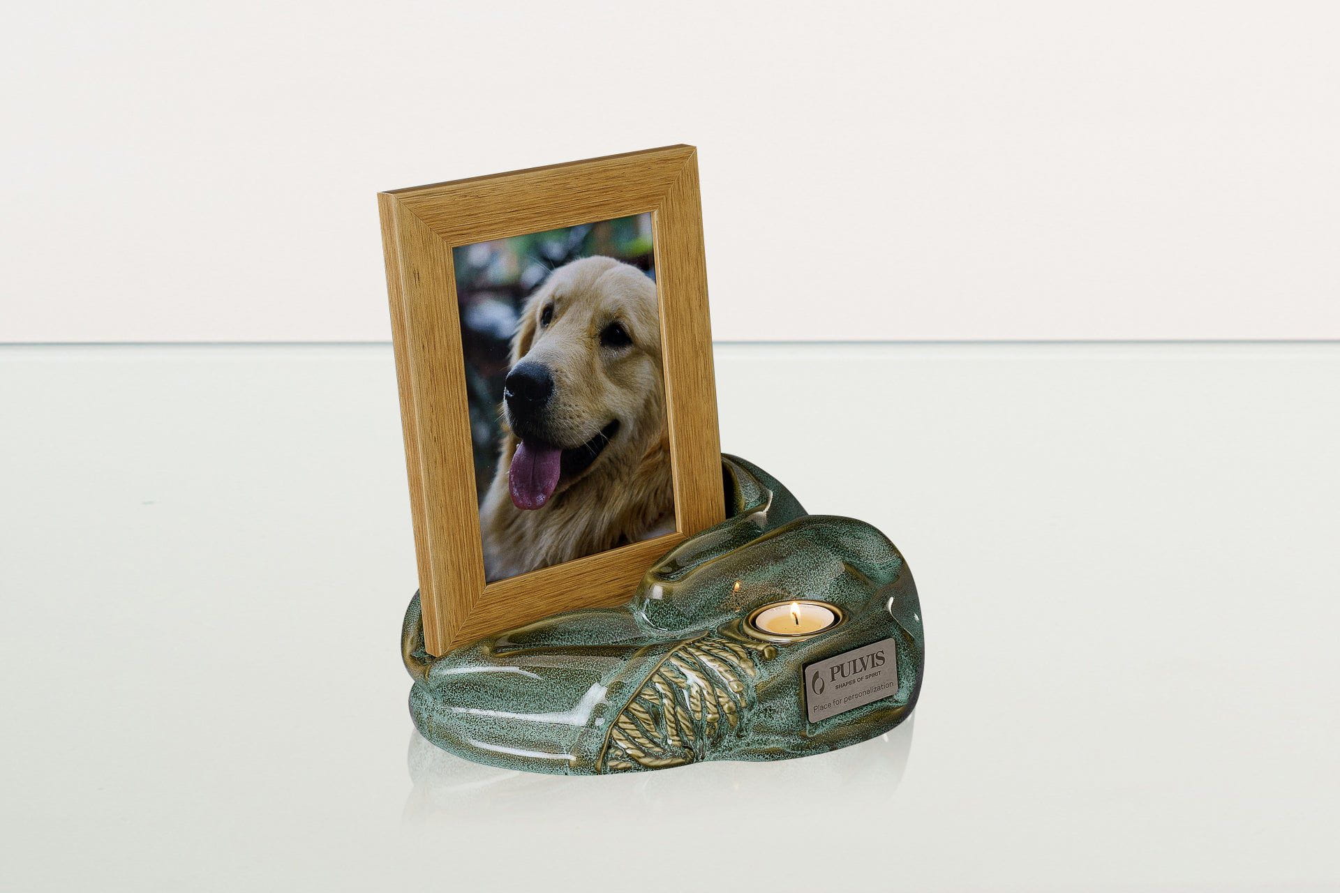 Cremation Urn "Cozy" - Oily Green Melange | Ceramic Picture Frame Urn - Pulvis Art Urns