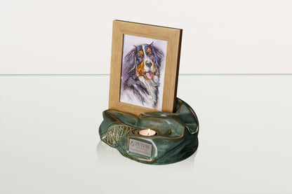 Cremation Urn "Cozy" - Oily Green Melange | Ceramic Picture Frame Urn - Pulvis Art Urns