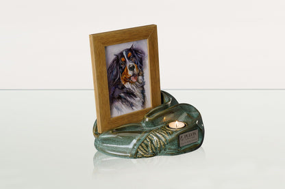 Cremation Urn "Cozy" - Oily Green Melange | Ceramic Picture Frame Urn - Pulvis Art Urns