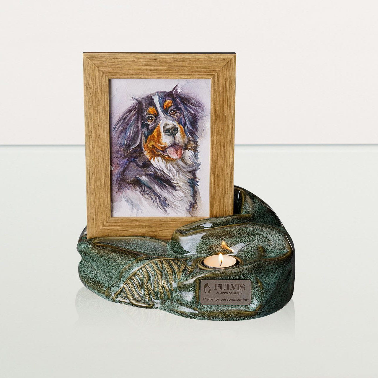 Cremation Urn "Cozy" - Oily Green Melange | Ceramic Picture Frame Urn - Pulvis Art Urns