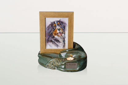 Cremation Urn "Cozy" - Oily Green Melange | Ceramic Picture Frame Urn - Pulvis Art Urns