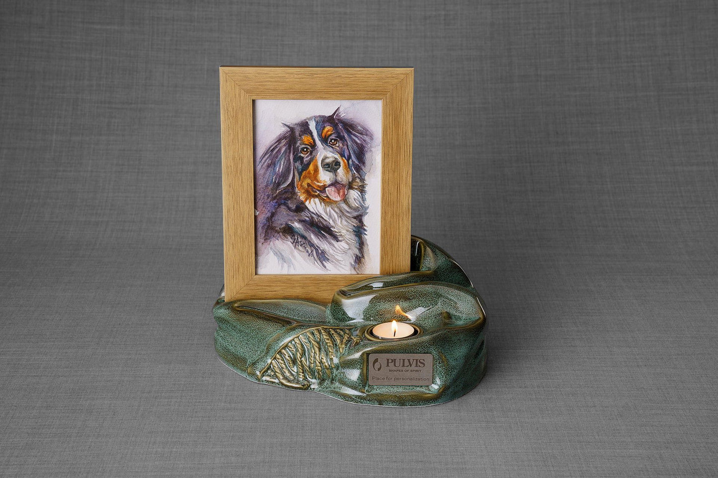 
                  
                    Pulvis Art Urns Adult Size Urn Cremation Urn "Cozy" - Oily Green Melange | Ceramic Picture Frame Urn
                  
                