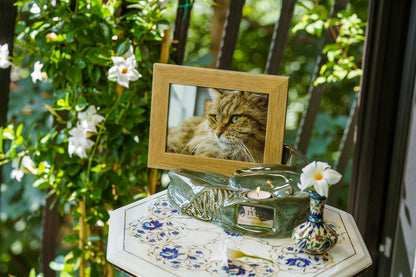 Cremation Urn "Cozy" - Oily Green Melange | Ceramic Picture Frame Urn - Pulvis Art Urns