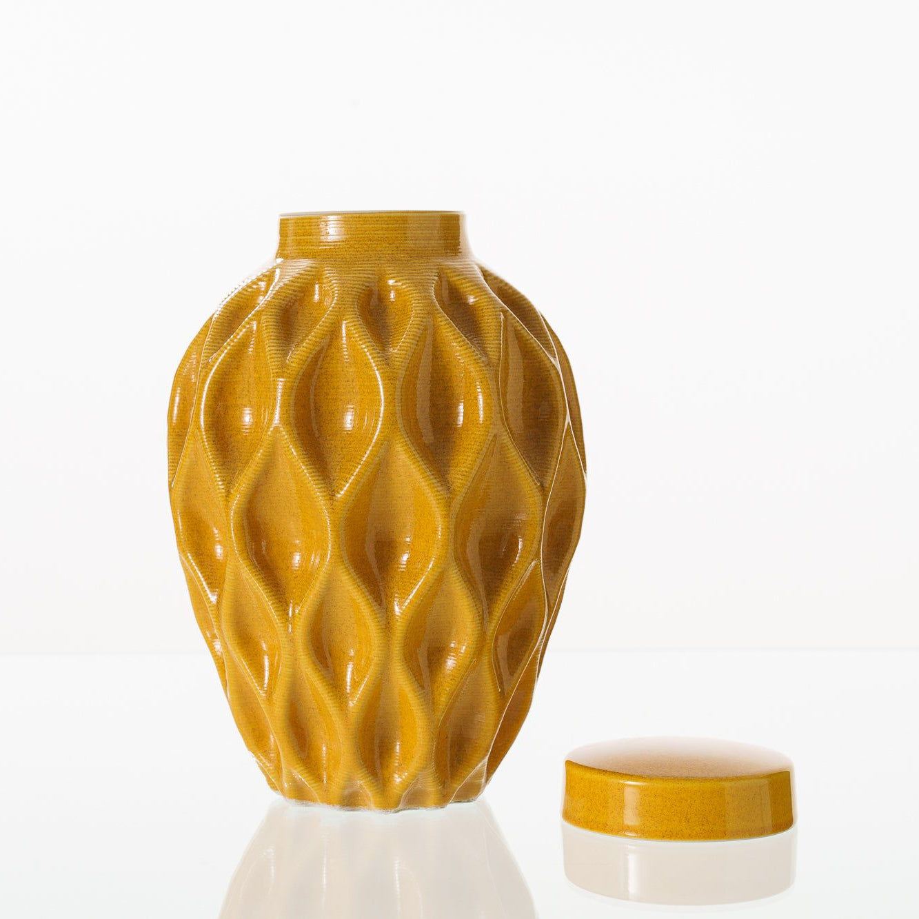 Cremation Urn "Echo" - 3D Printed Ceramic Urn | Amber Yellow | Large - Pulvis Art Urns
