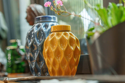 Cremation Urn "Echo" - 3D Printed Ceramic Urn | Amber Yellow | Medium - Pulvis Art Urns
