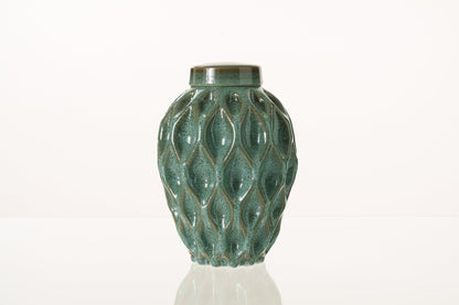 Cremation Urn "Echo" - 3D Printed Ceramic Urn | Oily Green Melange | Large - Pulvis Art Urns