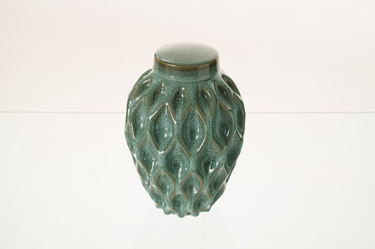 Cremation Urn "Echo" - 3D Printed Ceramic Urn | Oily Green Melange | Large - Pulvis Art Urns