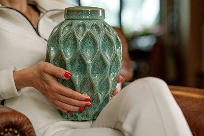 Cremation Urn "Echo" - 3D Printed Ceramic Urn | Blue Melange | Large - Pulvis Art Urns