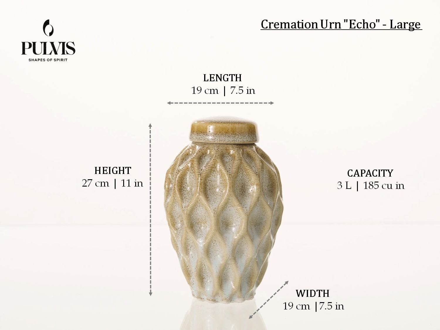 Pulvis Art Urns Adult Size Urn Cremation Urn "Echo" - 3D Printed Ceramic Urn | Large - sizes