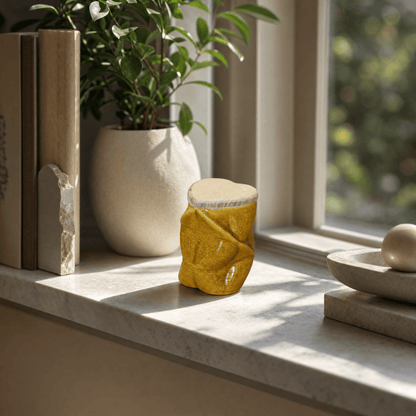 Pulvis Art Urns - Samll Size Urn -Cremation Urn "Nexus" - 3D Printed Ceramic Urn | Amber Yellow | Keepsake