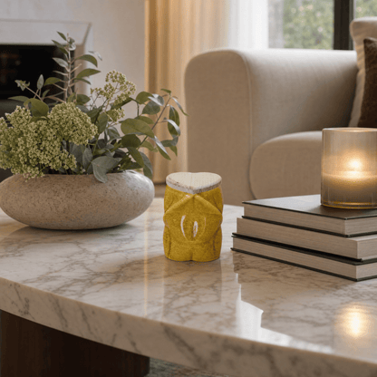 Pulvis Art Urns - Samll Size Urn -Cremation Urn "Nexus" - 3D Printed Ceramic Urn | Amber Yellow | Keepsake