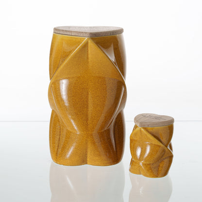 Pulvis Art Urns Adult Size Urn Cremation Urn "Nexus" - 3D Printed Ceramic Urn | Amber Yellow | Keepsake